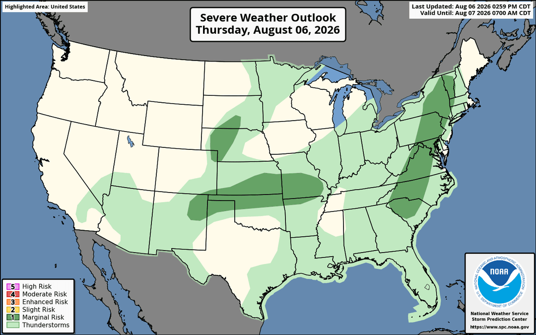 NOAA SPC day 1 categorical convective outlook map